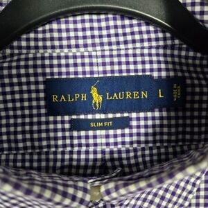 Ralph Lauren shirt Purple White micro Gingham Check slim Fit L/S‎ mens Large